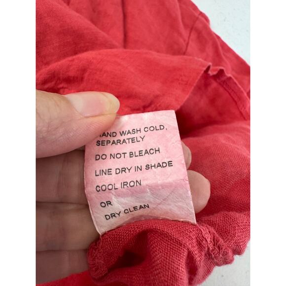 LAURA GOTTI Italian Red 100% Linen Button Down Short Sleeve Shirt S Oversized - Picture 10 of 12